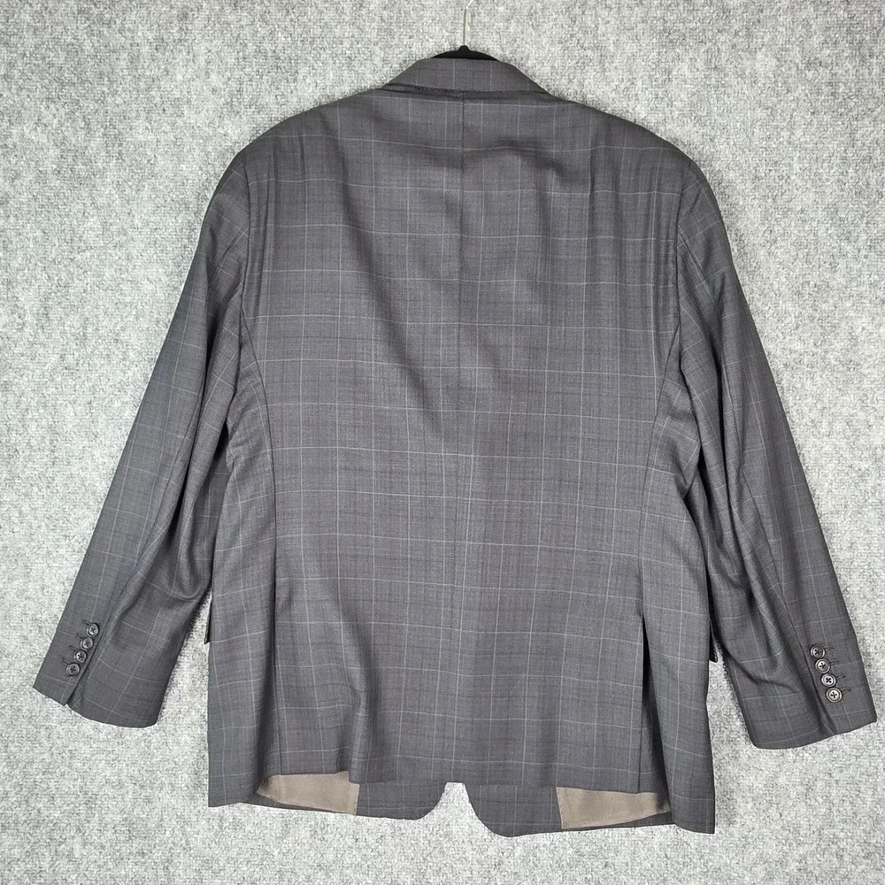 Vtg Hickey Freeman Suit Jacket Men 42‎ Grey Plaid Wool Silk Blazer Nordstrom USA